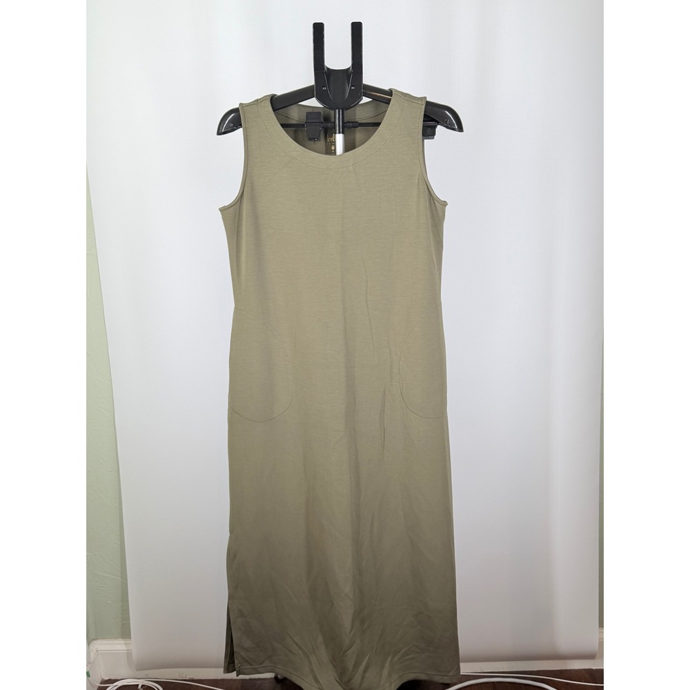 Belle by Kim Gravel Olive Green Sleeveless Midi Dress with Pockets Size M
